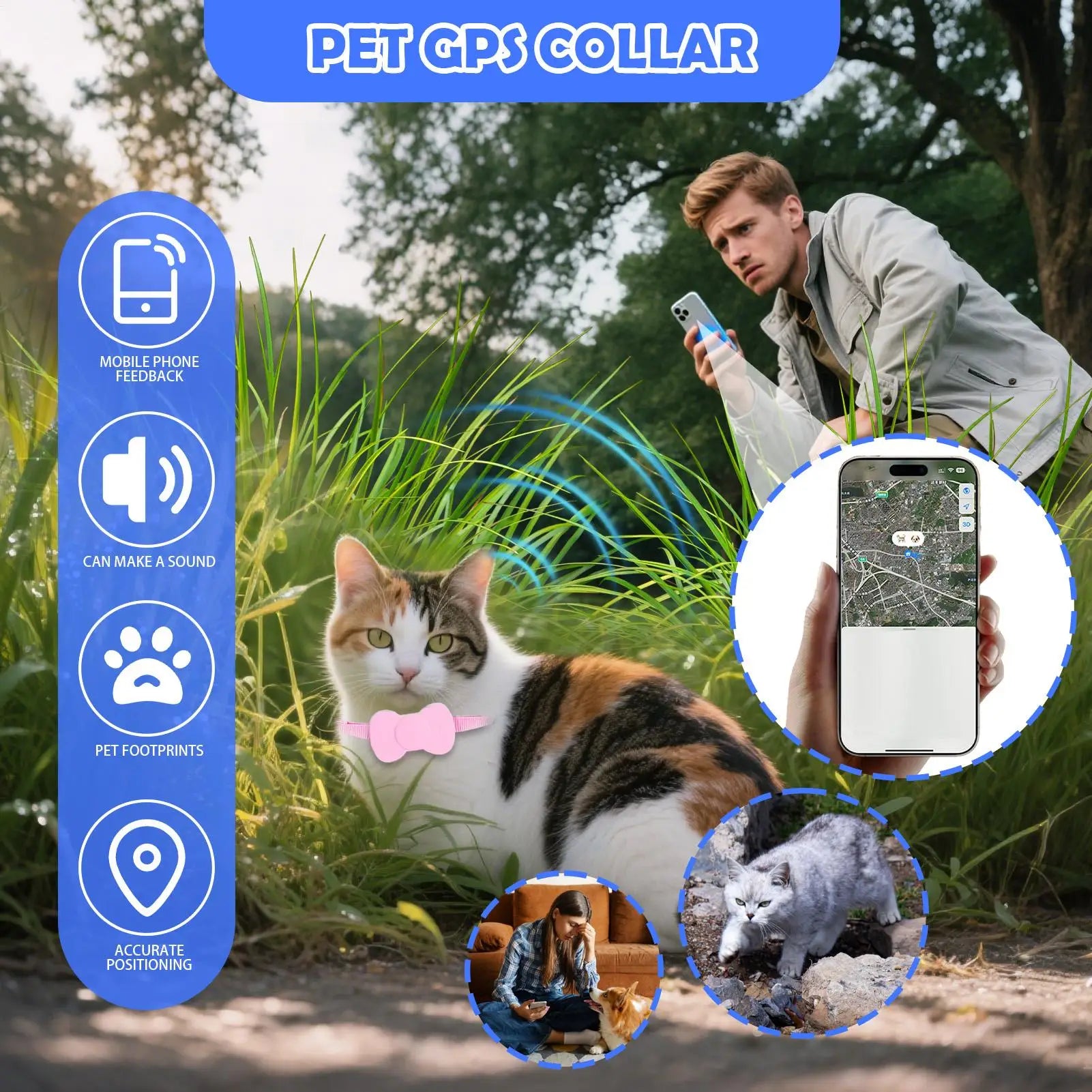 Gps Tracking Cat Collars Smart Collar For Pet Safety Anti-Lost Tag Accurate Electronic Animal Locator For Dog Kitten Luggage